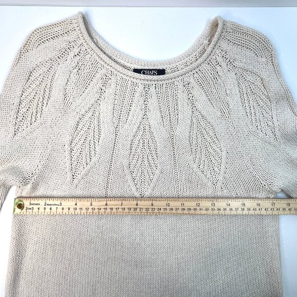 Chaps Womens Size Medium Cream Metallic Sweater Pullover Leaf Pattern - Picture 8 of 13